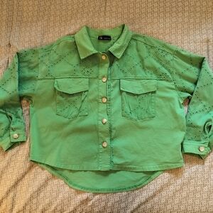 Carre Noir Vintage Oversized Green Eyelet Utility Jacket Size M/L